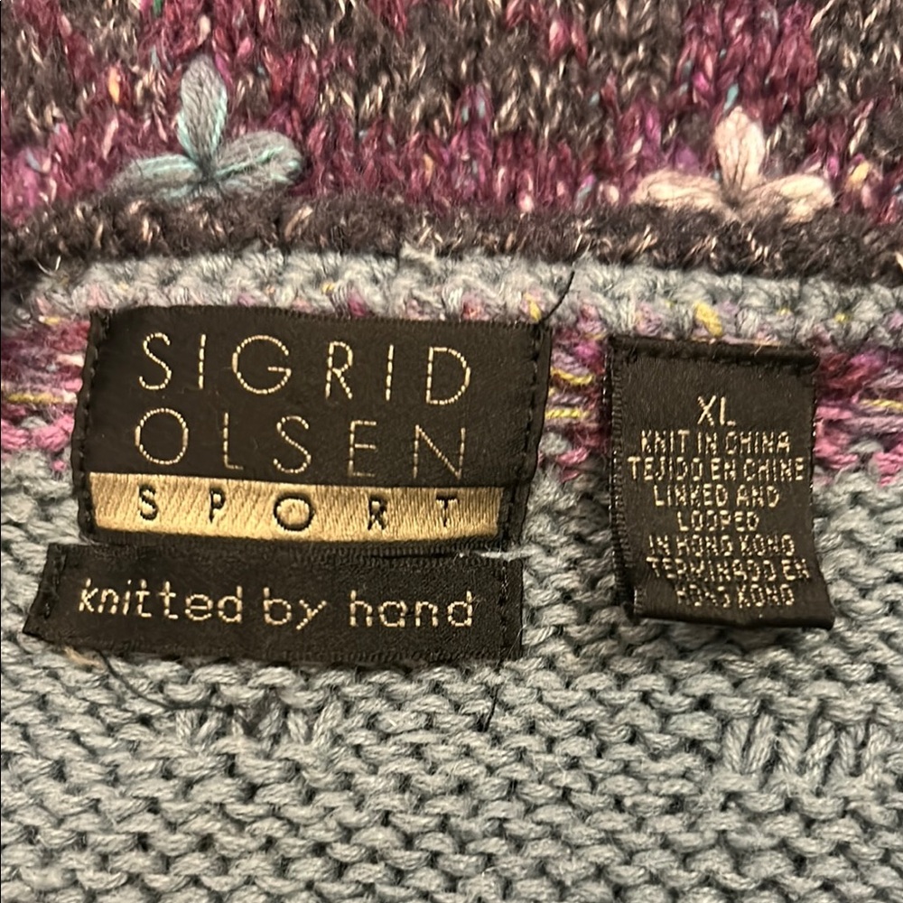 Sigrid Olsen Sport Cardigan Sweater Purples, Blues, Greens Size XL - Picture 3 of 5